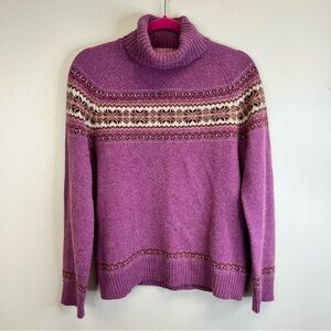 Purple Fair Isle Nordic Turtleneck Sweater Angora Lambswool Cotton Quiet Luxury